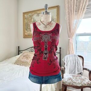 Red rhinestone tank  y2k zona libre hot red rhinestone tank going out top
